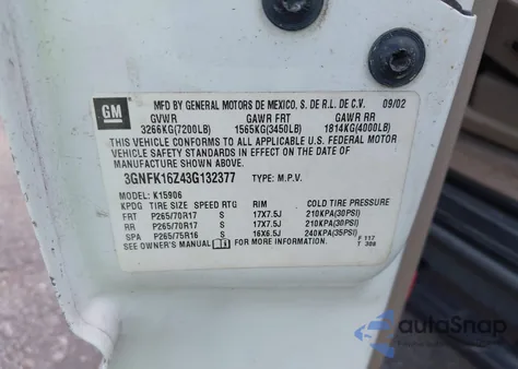 2003 Chevrolet Suburban 1500 Z71 z USA, uszkodzony, nr VIN 3GNFK16Z43G132377